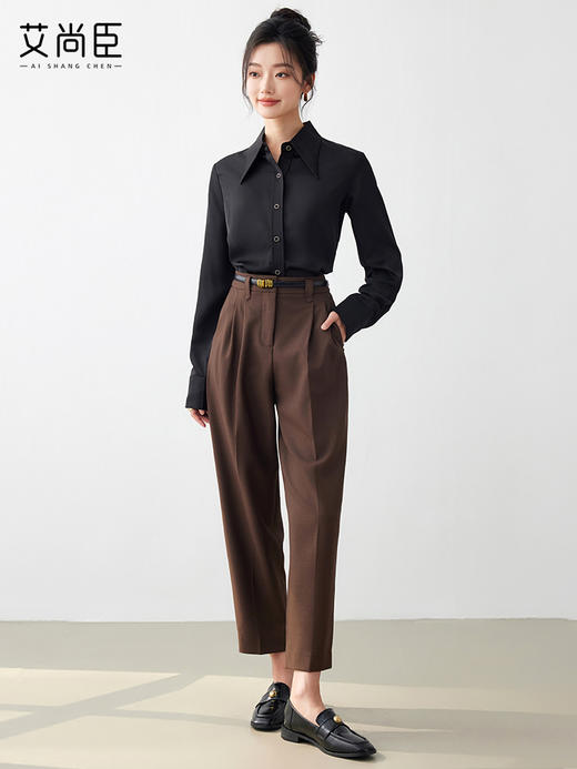 艾尚臣【美拉德穿搭】黑色衬衫女设计感洋气通勤职业长袖衬衣气质 商品图2