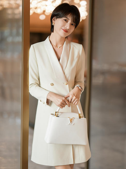 米白色西装连衣裙双排扣西服裙时尚青果领新款 商品图1