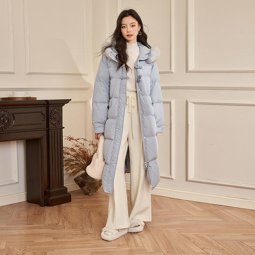 西遇鸭绒中长款羽绒服秋冬新款时尚洋气加厚长款毛领连帽外套D2338291 商品图1