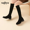 Safiya/索菲娅2023冬季显腿长弹力显瘦后系带粗跟高筒靴 SF34117014 商品缩略图0