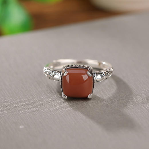 【晨昏如梦】S925银南红方形戒指【CW-JZ06198】 商品图2