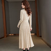 CC-QL-W8337法式气质V领针织连衣裙女秋冬内搭收腰显瘦过膝百褶裙打底中长裙 商品缩略图3