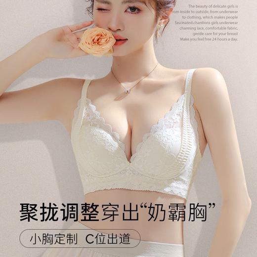 【超温柔！蕾丝聚拢显大收副乳内衣】柔软蕾丝，无钢圈设计，温柔聚拢，让小胸也能坚挺显大；蕾丝美背设计，防下垂，让你拥有美背，原创奶霸杯内衣女小胸聚拢显大收副乳防下垂美背蕾丝无钢圈文胸 商品图0
