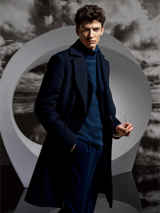 Stylbiella 10%羊绒90%羊毛深蓝色切斯菲尔德大衣 商品图0