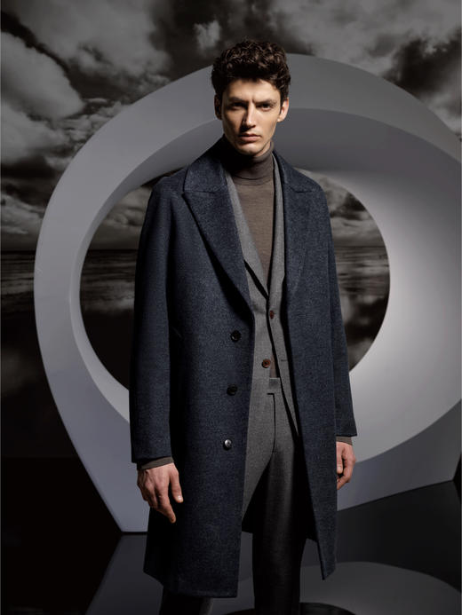 Stylbiella 10%羊绒90%羊毛深灰色Melange插肩袖切斯菲尔德大衣 商品图0