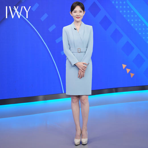 IWY/蓝色西装连衣裙女时尚通勤职业装端庄大气主持人正装Q761-L 商品图2