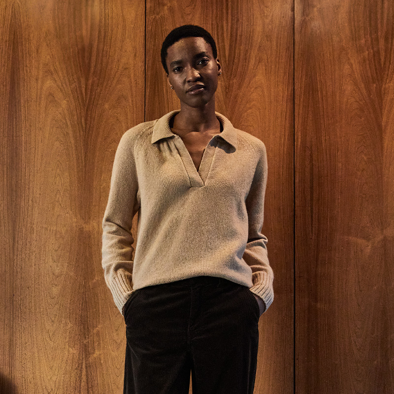 SUNSPEL女士秋冬羊羔毛Polo领针织衫套头衫