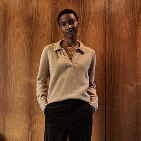 SUNSPEL女士秋冬羊羔毛Polo领针织衫套头衫