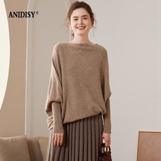 一字领长袖不规则羊绒针织套头蝙蝠衫 商品图3