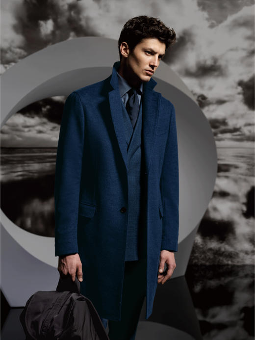 Stylbiella 10%羊绒90%羊毛蓝色Melange切斯菲尔德大衣 商品图0