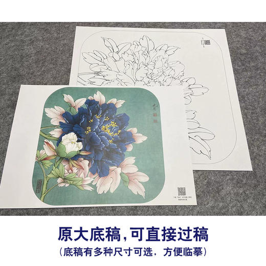 【大彩图】工笔画白描底稿小品《青龙卧墨池》牡丹临摹勾线花鸟线稿K012 商品图1