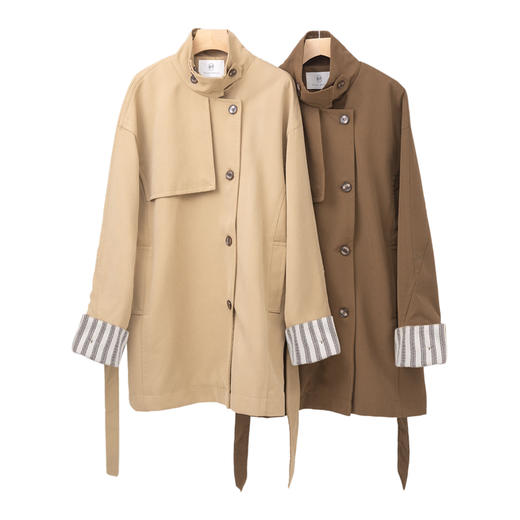 袖口条纹边风衣 商品图1