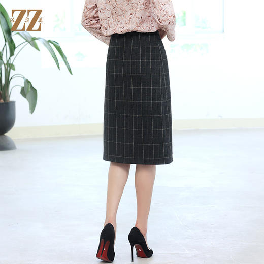 佐尔美秋冬新款 气质百搭格纹半身短裙女E14QC29 商品图4
