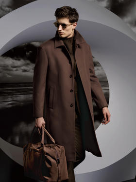 Stylbiella 10%羊绒90%羊毛棕色关门领大衣