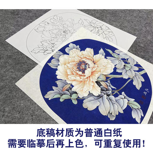 【大彩图】李晓明工笔画白描底稿小品《瑶池春》牡丹临摹勾线花鸟线稿K016 商品图3