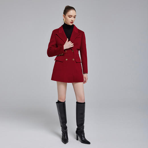 NH921斯尔丽2023冬季新款时尚西装领拼针织收身显瘦双面呢减龄羊毛大衣 商品图3