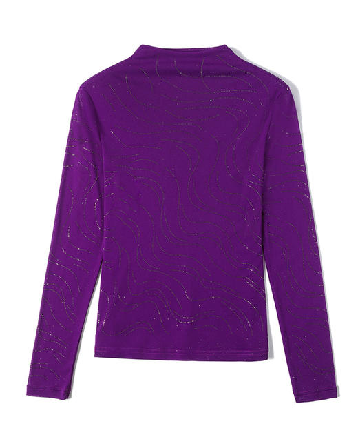 KQL-E37M2719秋冬新款半高领修身百搭烫钻长袖网纱打底衫纯色显瘦T恤 商品图3