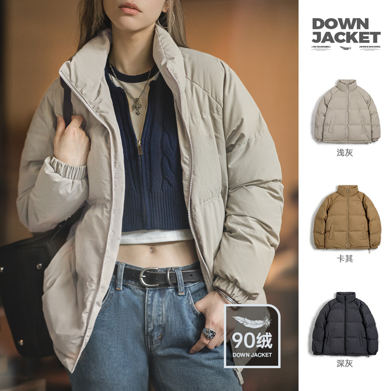 马登女装美式复古90白鸭绒羽绒服户外防风防水面包服保暖外套女冬