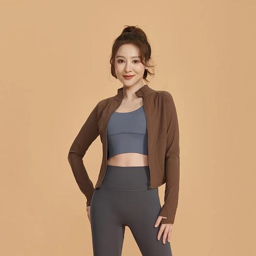 爱帝女式暖绒夹克外套,秋冬小暖绒修身立领夹克运动上衣,加绒保暖,高领拉链外穿瑜伽外套女2237127211 商品图2