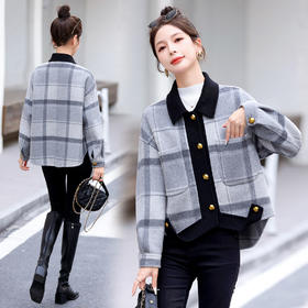 撞色双面羊毛大衣，气质短款外套HR-BX2312