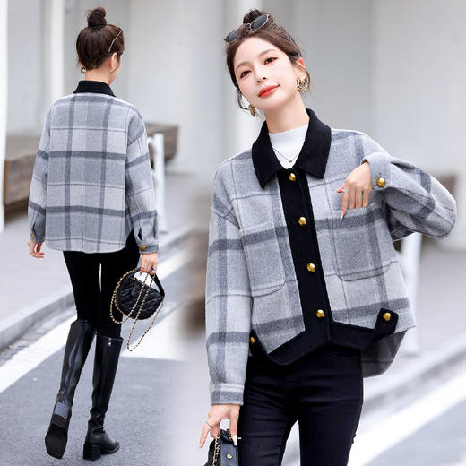 撞色双面羊毛大衣，气质短款外套HR-BX2312 商品图0