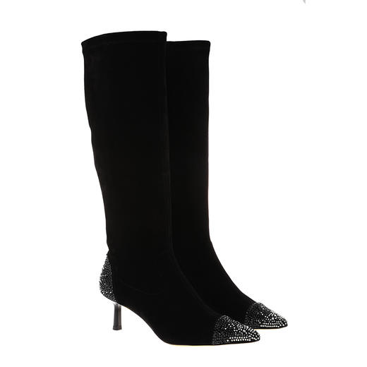 sheme进口弹力反绒水晶点缀弹力靴筒修饰腿型优雅时尚女士弹力长靴可定制 商品图5