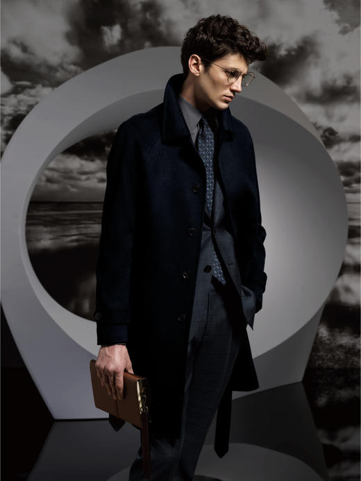 Stylbiella 大水波纹纯羊绒黑色切斯菲尔德大衣 商品图0