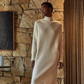 SUNSPEL女士秋冬羊羔毛漏斗领针织连衣裙