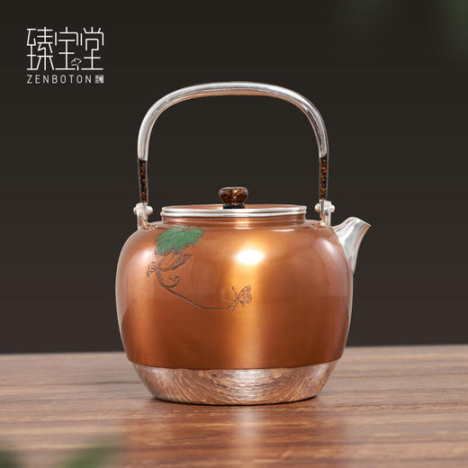 臻宝堂银壶9999纯银烧水壶纯手工雕刻葫芦茶壶家用茶器铜包银壶 流金岁月-福禄万代（样品） 商品图1