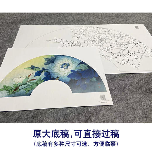 【大彩图】李晓明工笔画白描底稿扇面小品《夜光白》牡丹临摹勾线花鸟线稿K003 商品图1