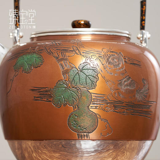 臻宝堂银壶9999纯银烧水壶纯手工雕刻葫芦茶壶家用茶器铜包银壶 流金岁月-福禄万代（样品） 商品图3