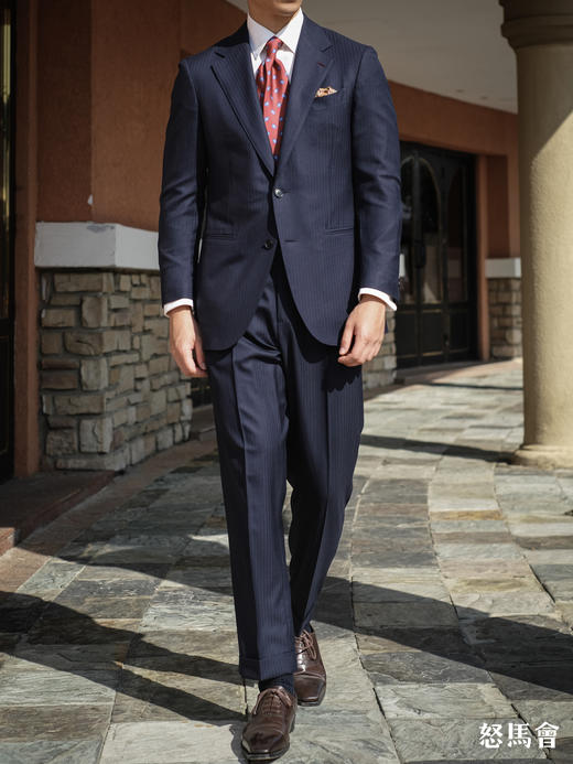 杰尼亚 Cloth Ermenegildo Zegna Traveller Four Seasons 藏青色暗人字纹全麻衬套装 商品图5