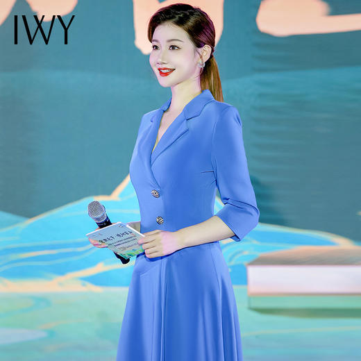 IWY/蓝色主持人正装女端庄大气西装连衣裙高端上镜演讲比Q962 商品图4