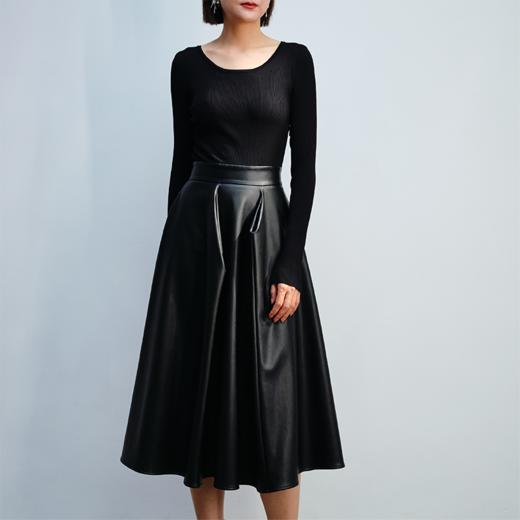 LIYIHAN 毛织拼皮连衣裙 Y233L08090 商品图1