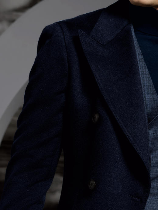 Stylbiella 10%羊绒90%羊毛藏蓝色切斯菲尔德大衣 商品图1