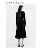 CARA BLUE压褶工艺针梭相拼修身黑色连衣裙 商品缩略图2