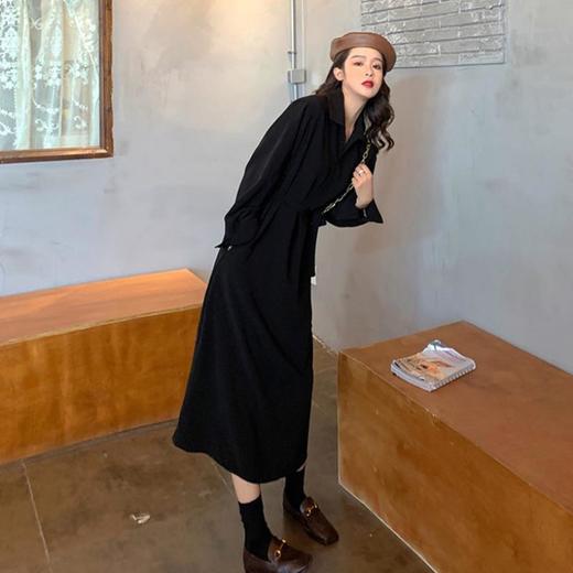 【采用收腰设计，展现女性迷人曲线美！】2023早秋季新款，法式气质复古赫本风长裙，收腰黑色衬衫连衣裙女lm 商品图3