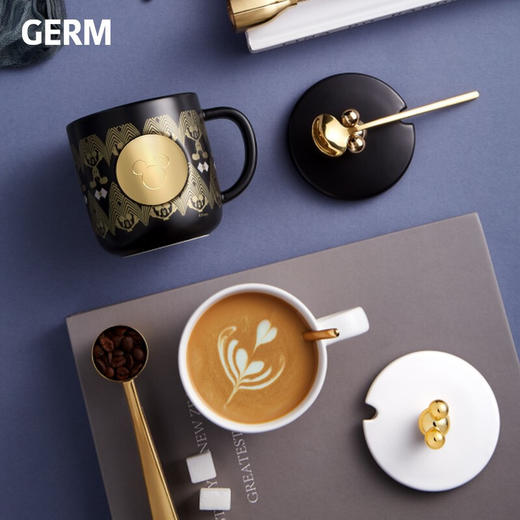 【小家电】格沵（GERM）迪士尼联名陶瓷纹章马克杯带盖勺女式杯子咖啡杯情侣居家办公创意水杯380ml HF 商品图4