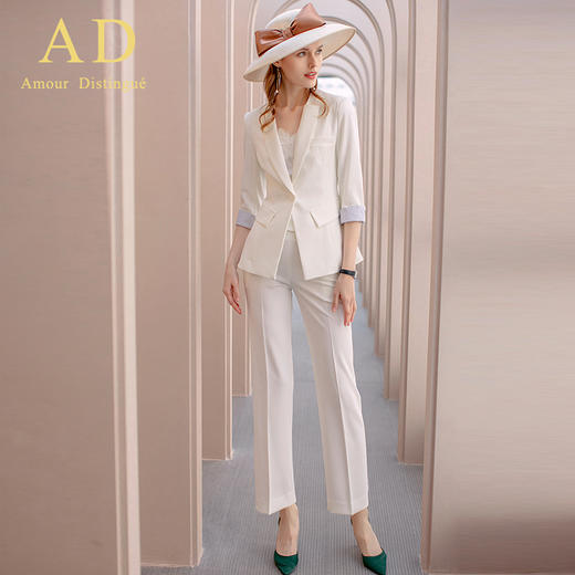 AD春季白色主持人一粒扣职业装气质女神范高级西装套裤正装女套装 商品图1