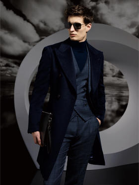 Stylbiella 10%羊绒90%羊毛藏蓝色切斯菲尔德大衣