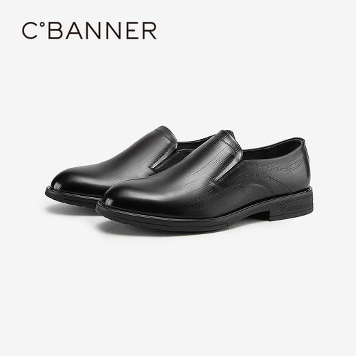 千百度男鞋秋季男士休闲商务皮鞋正装英伦风真皮一脚蹬A23493101 商品图4