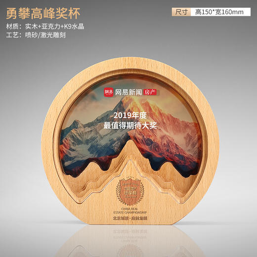 实木质水晶奖杯创意新款圆形水晶奖杯刻字企业员工荣誉颁奖牌订制 商品图2