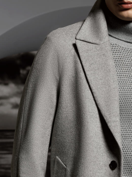 Stylbiella 10%羊绒90%羊毛浅灰色Melange插肩袖切斯菲尔德大衣 商品图1