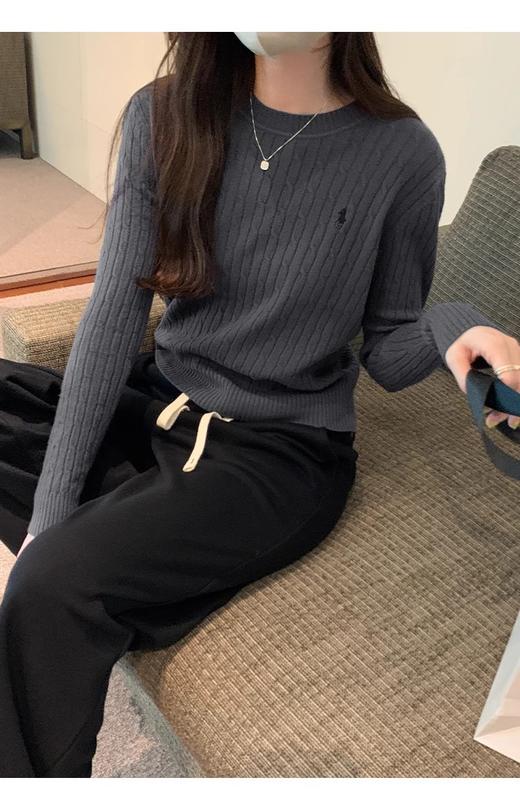 【风风同款！小马刺绣麻花毛衣】秋冬2025新款打底衫软糯慵懒风韩版套头内搭针织衫显瘦圆领打底毛衣 商品图5