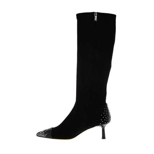 sheme进口弹力反绒水晶点缀弹力靴筒修饰腿型优雅时尚女士弹力长靴可定制 商品图1