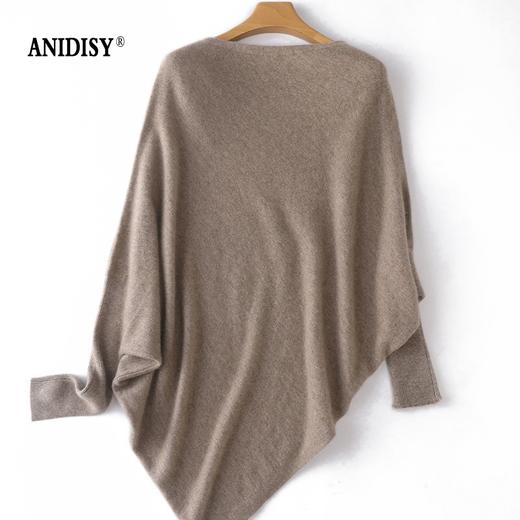 一字领长袖不规则羊绒针织套头蝙蝠衫 商品图4