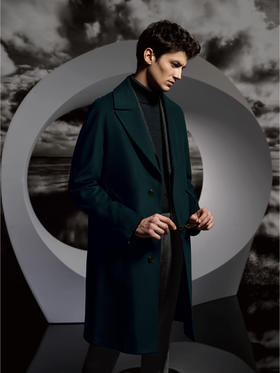 Stylbiella 10%羊绒90%羊毛深绿色插肩袖切斯菲尔德大衣