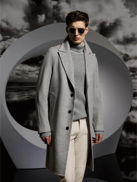 Stylbiella 10%羊绒90%羊毛浅灰色Melange插肩袖切斯菲尔德大衣