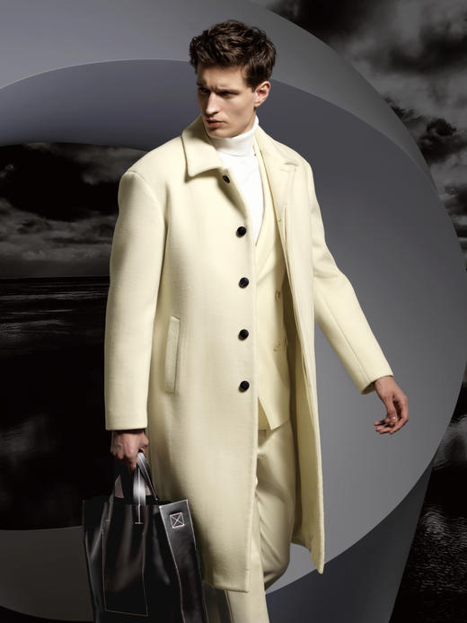 Stylbiella 10%羊绒90%羊毛白色关门领大衣 商品图0