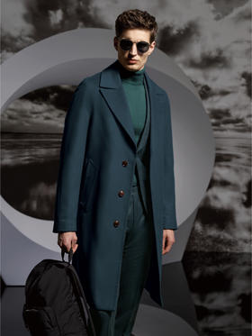 Stylbiella 10%羊绒90%羊毛绿色插肩袖切斯菲尔德大衣